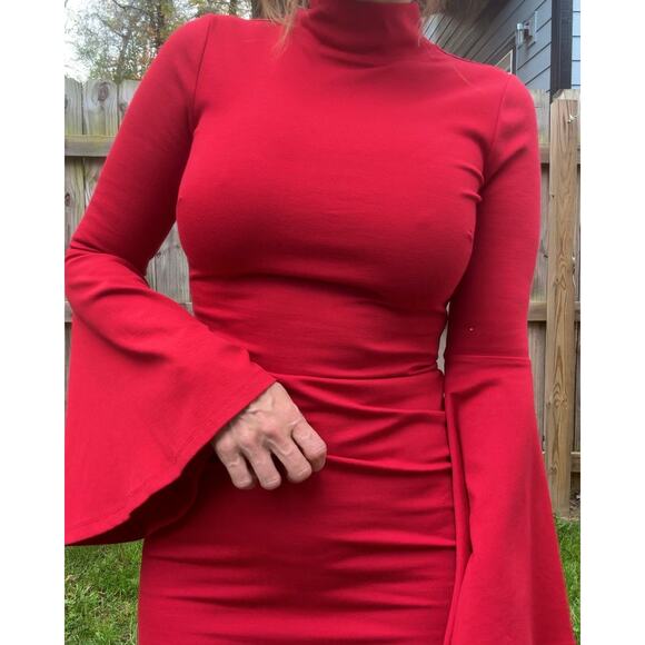 Y2K Vintage Red Bell Sleeve Dress Bodycon Date Night - Picture 5 of 10